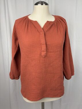 Nom Maternity Ava Cotton Gauze Henley Top Burnt Orange Nursing Blouse Size XS